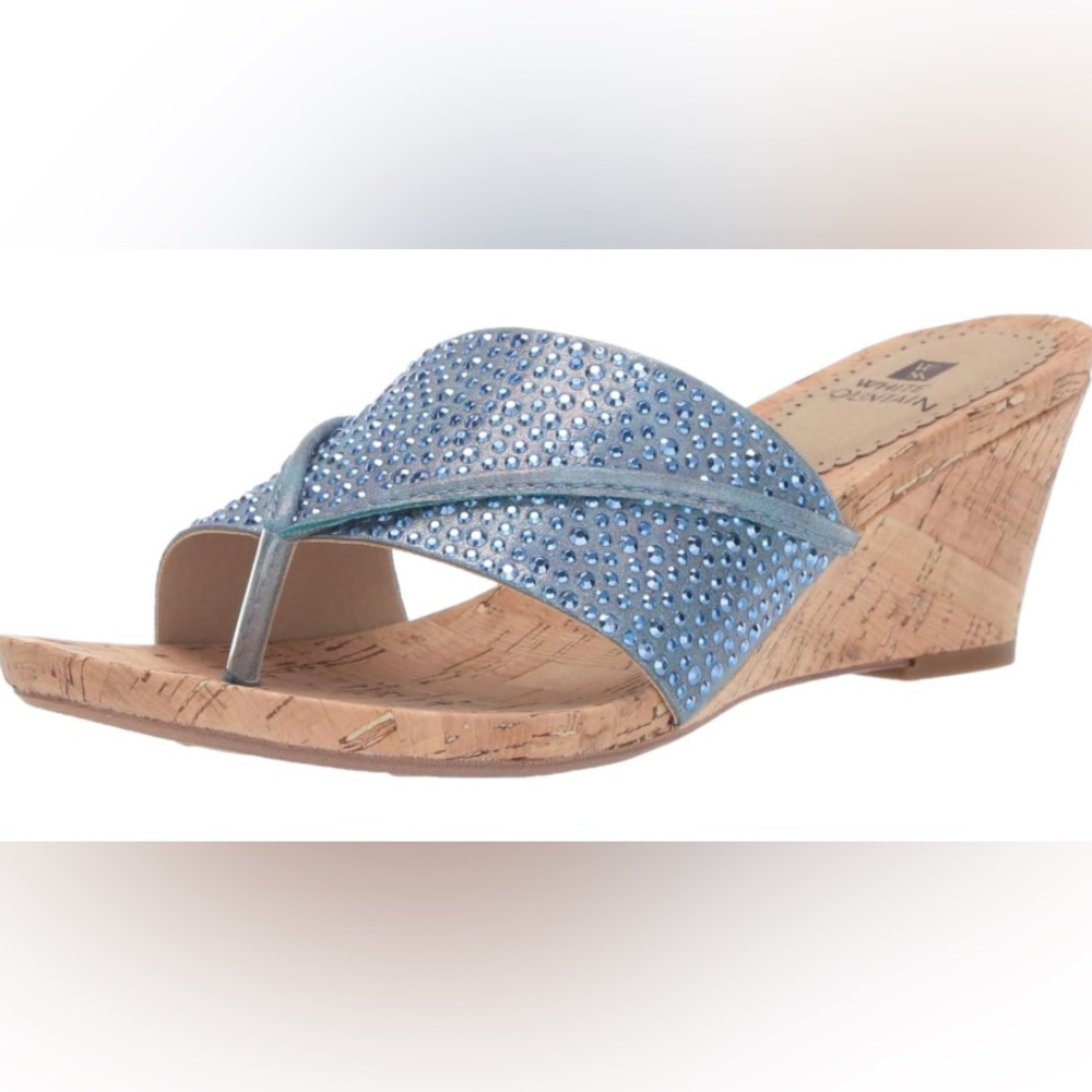 #S513 - White Mountain Blue Glitter & Cork Wrapped Thong Wedge Sandals SIZE 7.5M - Picture 14 of 16